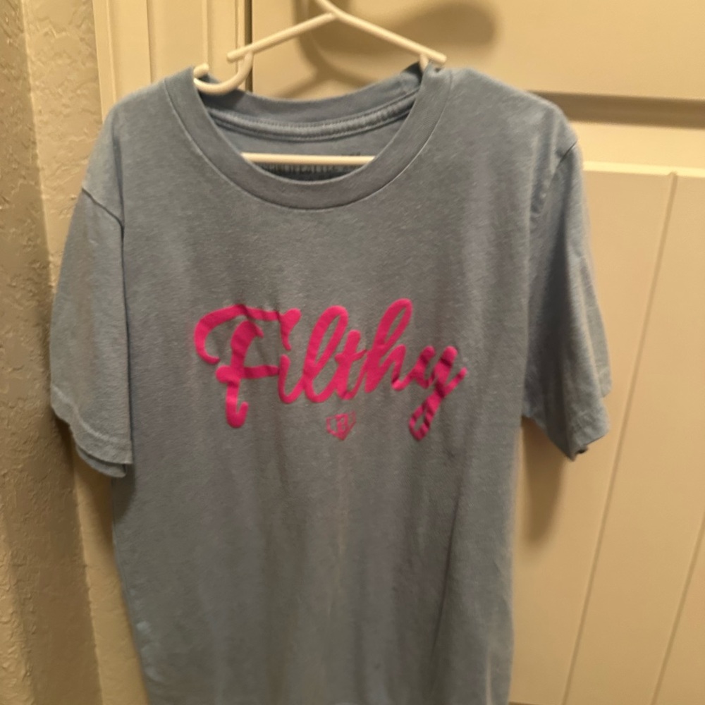 Filthy Kids Light Blue Tee with Pink Design
